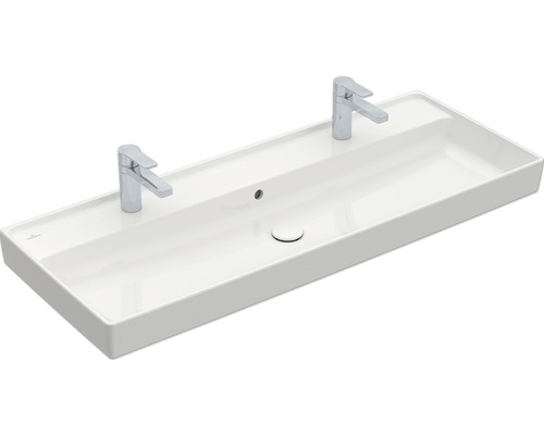 Villeroy & Boch Doppelwaschtisch Collaro 120 x 47 cm weiß glänzend 4A33C401 Keramikwaschtisch mit zwei Armaturen