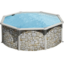 Achteckiger Pool mit Steinmaueroptik