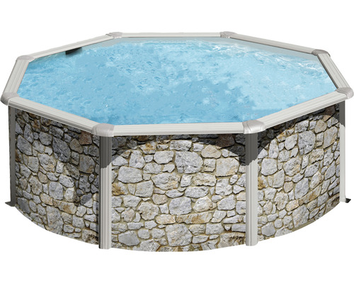 Achteckiger Pool mit Steinmaueroptik