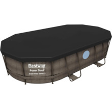 Aufstellpool Framepool-Set Bestway oval 488x305x107 cm inkl. Sandfilteranlage, Leiter, Abdeckplane & Anschlussschlauch grau