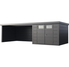 Gartenhaus Classico 3330 inkl. Lounge 4530 links mit Seitendach, Rück- und Seitenwand 812 x 318 cm granitgrau