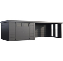 Gartenhaus Classico 3330 inkl. Lounge 4530 rechts mit Seitendach, Rück- und Seitenwand inkl. Fenster 812 x 318 cm granitgrau
