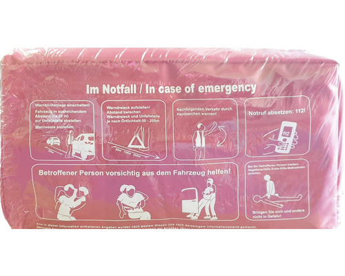 Verpackung eines Erste-Hilfe-Sets mit Anweisungen für den Notfall