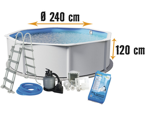 Aufstellpool mit Leiter, Sandfilteranlage und Quarzsand, Durchmesser 240 Zentimeter, Höhe 120 Zentimeter