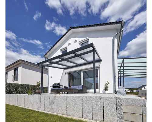 Terrassenüberdachung gutta Premium Polycarbonat weiß gestreift 410,2 x 306 cm anthrazit
