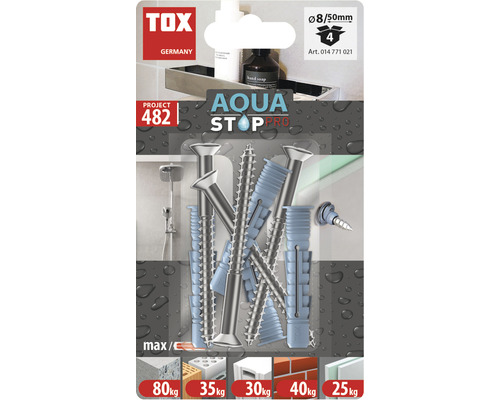 TOX Aqua Stop Pro Dübel und Schrauben, Größe 8/50 mm, 4 Stück