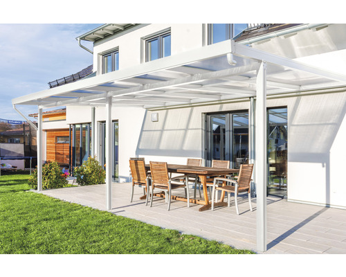 Terrassenüberdachung gutta Premium Polycarbonat klar 611 x 306 cm weiß
