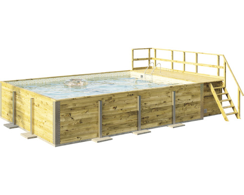 Aufstellpool Holzpool-Set Weka 595 rechteckig 650x490x201 cm inkl. Bodenschutzvlies, Filteranlage, Filtersand, Innenauskleidung grau
