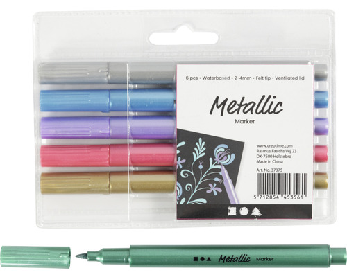 Metallic Marker Set, sechs Stück, wasserbasiert, 2 bis 4 Millimeter Filzstiftspitze
