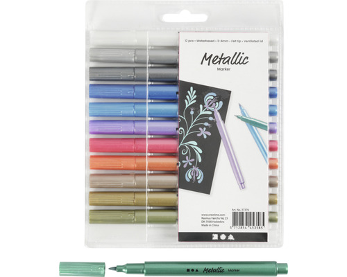 Metallische Filzstifte, 12 Stück, wasserbasiert, zwei bis vier Millimeter Spitze
