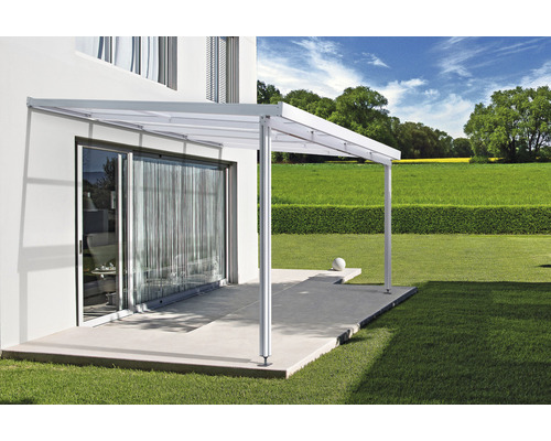 Terrassenüberdachung gutta Premium Polycarbonat klar 410,2 x 406 cm weiß