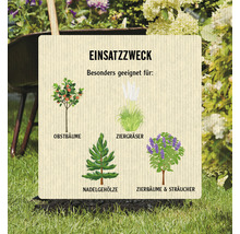 Informationstafel mit Einsatzbereichen für Obstbäume, Ziergräser, Nadelgehölze, Zierbäume und Sträucher
