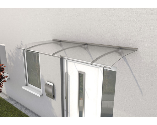 Gutta Pultvordach PT Secco 200x90 cm edelstahloptik Polycarbonat klar Vordach aus transparentem Material über einer Haustür