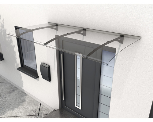Gutta Pultvordach PT Secco 200x90 cm anthrazit Polycarbonat klar Vordach aus Glas über einer Haustür