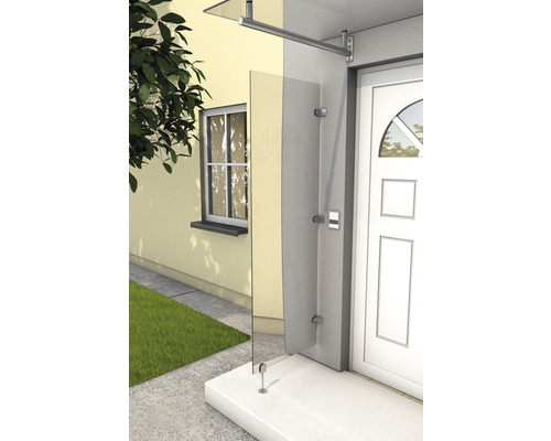Gutta Seitenblene HD 185x60 cm ESG klar Vordach aus Glas mit Edelstahlhalterung am Hauseingang