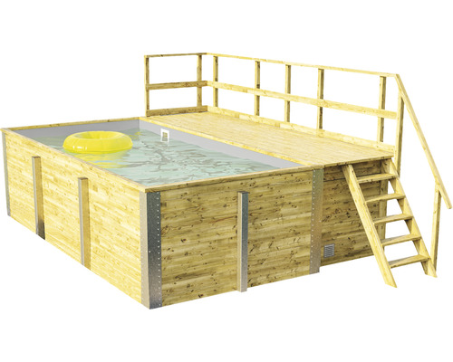 Aufstellpool Holzpool-Set Weka 595 rechteckig 490x315x201 cm inkl. Skimmer, Bodenschutzvlies, Filteranlage, Filtersand blau