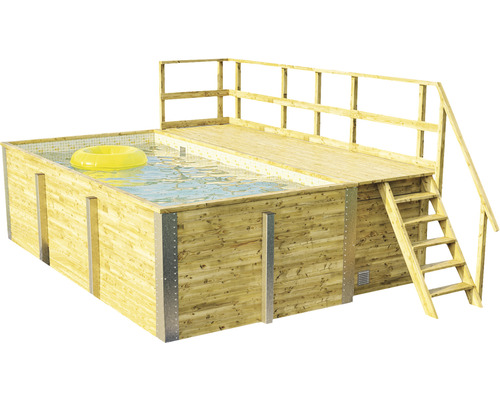 Aufstellpool Holzpool-Set Weka 595 rechteckig 490x315x201 cm inkl. Bodenschutzvlies, Filteranlage, Filtersand, Innenauskleidung sand/weiß