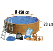 Aufstellpool Stahlwandpool-Set Planet Pool rund Ø 450x120 cm inkl. Sandfilteranlage, Einbauskimmer, Leiter, Filtersand & Anschlussschlauch Holzoptik-thumb-0