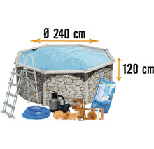 Aufstellpool mit Leiter, Sandfilteranlage und Zubehör, Durchmesser 240 cm, Höhe 120 cm