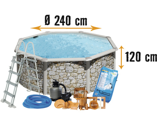 Aufstellpool mit Leiter, Sandfilteranlage und Zubehör, Durchmesser 240 cm, Höhe 120 cm