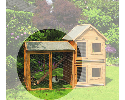 Auslaufgehege promadino für Kleintierhaus Maxi 101 x 101x 101 cm braun Holzkaninchenstall mit zwei Etagen im Garten
