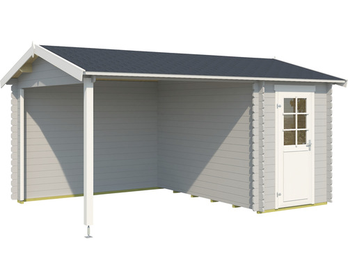 Holzgartenhaus mit Anbau und Tür