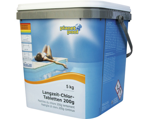Langzeit-Chlor-Tabletten Planet Pool 200g/Stück 5 kg Planet Pool Langzeit Chlor Tabletten 200g in einem 5 kg Eimer