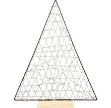 Dekorativer Weihnachtsbaum aus Draht mit Lichtern auf Holzsockel