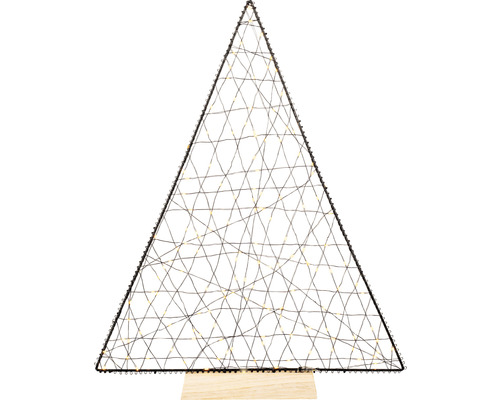 Dekorativer Weihnachtsbaum aus Draht mit Lichtern auf Holzsockel