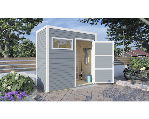 Gartenhaus Cubo 1 mit Fußboden 234 x 121 cm hellgrau exclusiv bei Hornbach Gartenhaus Cubo 1 mit Fußboden 234 x 121 cm hellgrau exclusiv bei Hornbach