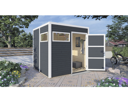 Gartenhaus Cubo 2 mit Fußboden 226 x 240 cm anthrazit exclusiv bei Hornbach Gartenhaus Cubo 2 mit Fußboden 226 x 240 cm anthrazit exclusiv bei Hornbach