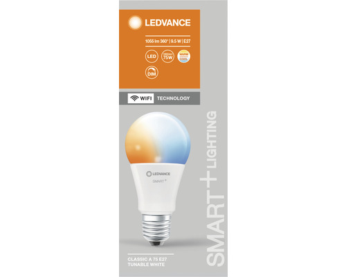 LEDVANCE Lampe mit 1055 Lumen, 9,5 Watt und E27 Fassung, dimmbar und mit Wifi Technologie