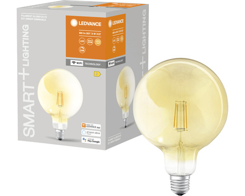 Ledvance Smart WIFI Filament LED Globelampe dimmbar G125 E27/6W(53W) gold 680 lm 2400 K warmweiß