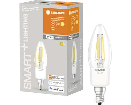 Ledvance Smart WIFI Filament LED Kerzenlampe dimmbar B40 E14/4W(40W) klar 470 lm 2700 K warmweiß