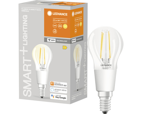 Ledvance Smart WIFI Filament LED Tropfenlampe dimmbar P40 E14/4W(40W) klar 470 lm 2700 K warmweiß