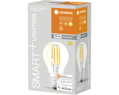 Verpackung einer dimmbaren Ledvance Filament Classic P 40 E27 LED Lampe