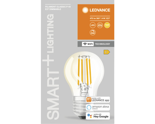LEDVANCE Filament Classic P 40 E27 dimmbare Lampe mit 470 Lumen, 4 Watt und E Energieeffizienzklasse
