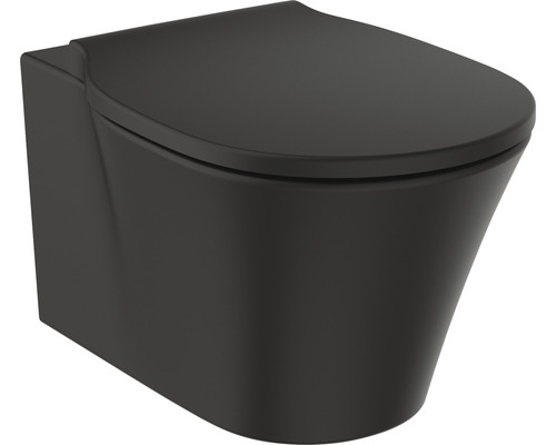 Wand-WC Set Ideal Standard Connect Air Tiefspüler ohne Spülrand AquaBlade schwarz matt mit WC-Sitz K8768V3-0