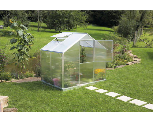 Gewächshaus gutta F2 Polycarbonat 6 mm 227 x 154 cm silber