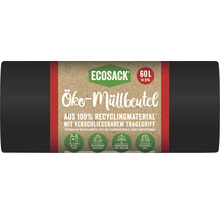 Ecosack Öko Müllbeutel, 60 Liter, 14 Stück, aus 100 Prozent Recyclingmaterial mit verschließbarem Tragegriff
