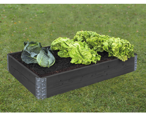 Hochbeet Stecksystem, Palettenrahmen Wandstärke 19 mm 120 x 80 x 20 cm anthrazit Hochbeet aus Holz mit Salat und Kohl im Garten