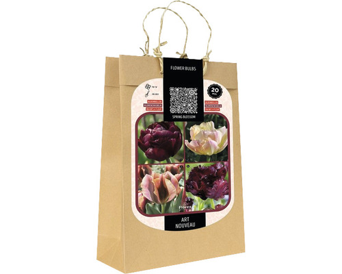 Papiertragetasche mit Tulpenblumenzwiebeln, Art Nouveau, 20 Stück