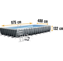 Aufstellpool Framepool-Set Intex Ultra Quadra XTR eckig 975x488x132 cm inkl. Sandfilteranlage, Leiter & Verrohrung grau