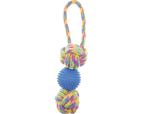 Hundespielzeug Zugtau mit Knoten und Ball 30 x 8 x 8 cm zufällige Farbauswahl