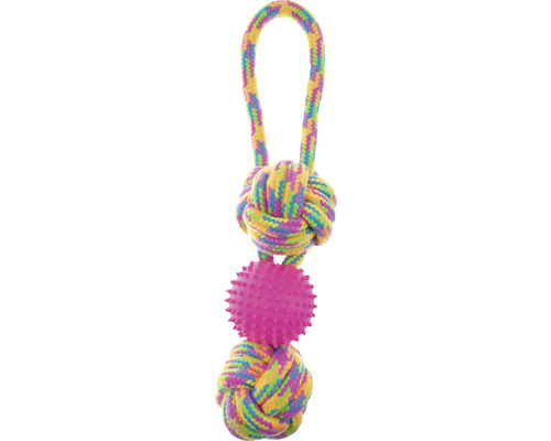 Hundespielzeug aus Seil mit Knoten und Noppenball
