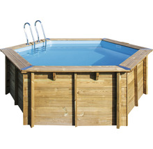 Aufstellpool Holzpool-Set Gre rund Ø 400x119 cm inkl. Sandfilteranlage, Skimmer, Leiter, Filtersand & Bodenschutzvlies Holz