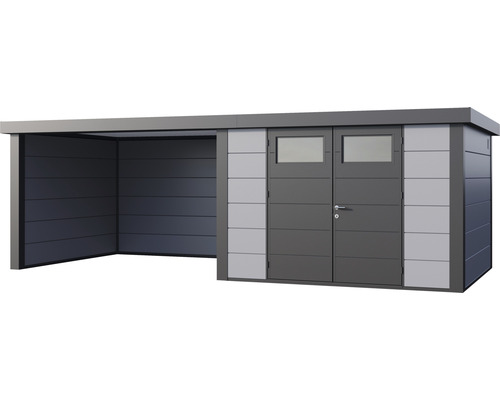 Gerätehaus mit Doppeltür und offenem Anbau