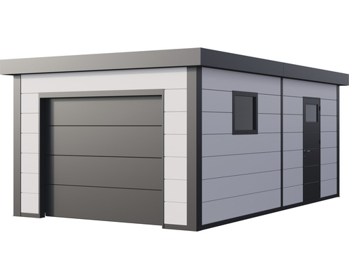 Moderne Garage mit Rolltor, Seitentür und Fenster