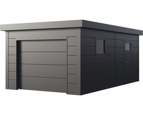 Moderne Garage mit Sektionaltor, Seitentür und Fenster