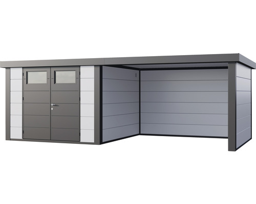 Gartenhaus mit Doppeltür und Anbau für Gartengeräte